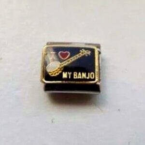 I heart My Banjo enamel 9mm stainless steel italian charm bracelet link new